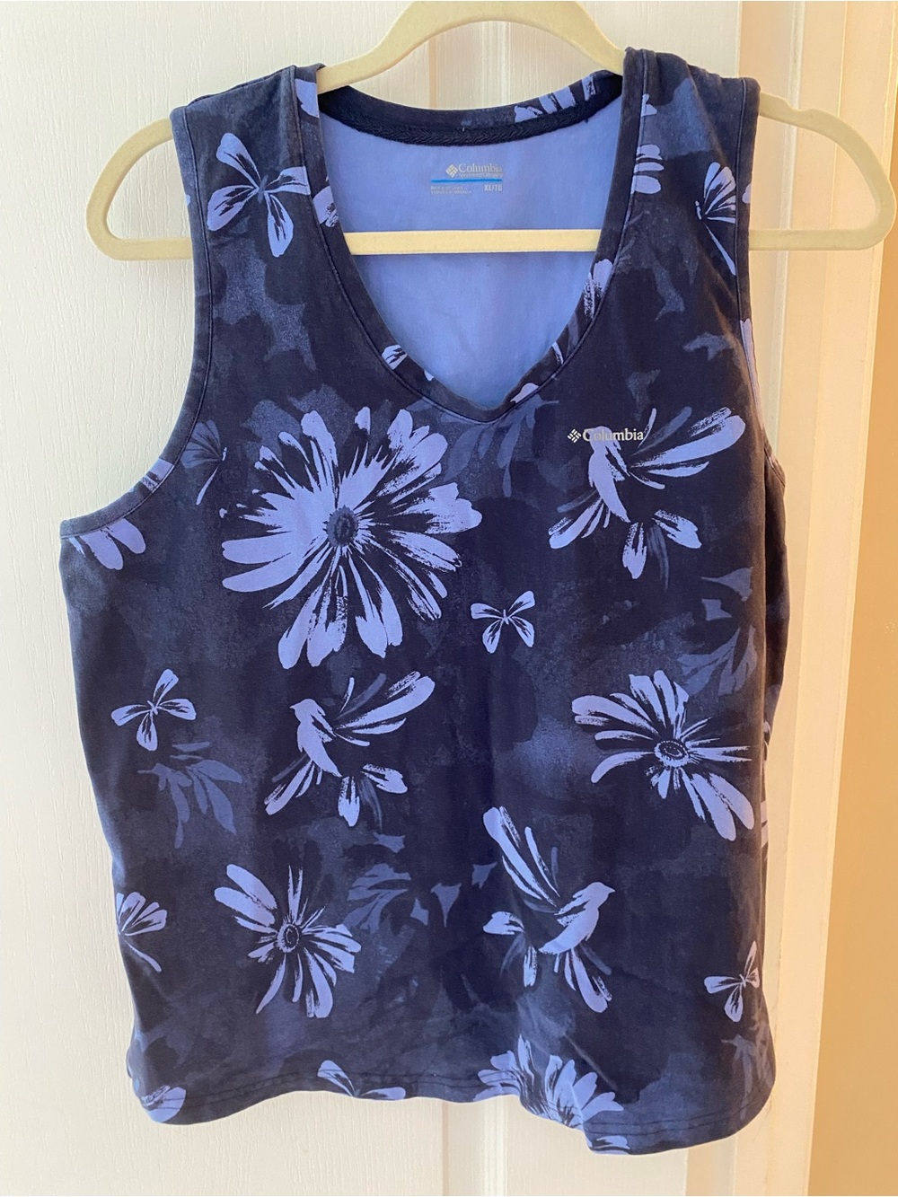 Columbia Navy and Light Blue Floral V-Neck Tank